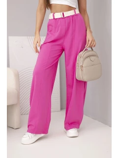 Dámské bavlněné kalhoty se širokými nohavicemi a pásem růžové