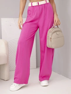 Dámské bavlněné kalhoty se širokými nohavicemi a pásem růžové