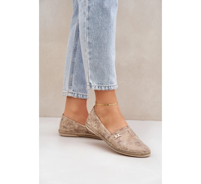 Elegantní Velurové Espadrilky S Květinami Dámské Béžové Zazoo 10177