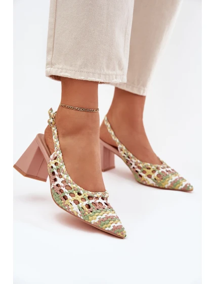 Sandály S Pletením Na Podpatku Růžové model 21699997 - Boto Sandály S Pletením Na Podpatku Růžové model 21699997 - Boto