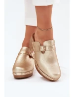 Dámské sandály na podpatku se sponou zlaté model 21700151 - Boto Dámské sandály na podpatku se sponou zlaté model 21700151 - Boto