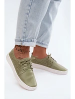 Dámské perforované polobotky Šněrovací Zelené Pearla