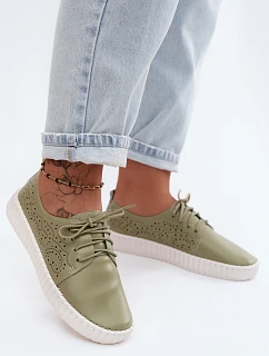 Dámské perforované polobotky Šněrovací Zelené Pearla