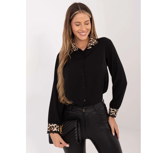 Dámská halenka KS 4225.35 černo-hnědá - FPrice Dámská halenka KS 4225.35 černo-hnědá - FPrice