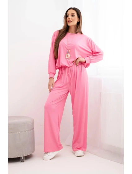 Dámská viskózová souprava s mikinou a širokými kalhotami světle růžový