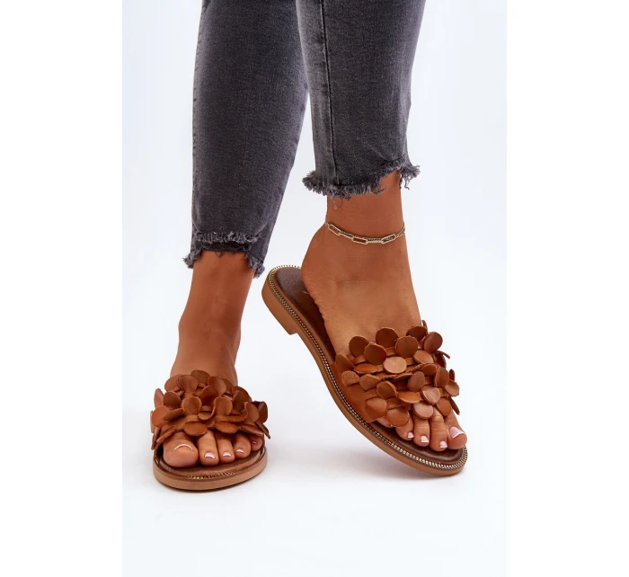 Zazoo 40381 Dámské Kožené Žabky Na Ploché Podrážce Hnědé