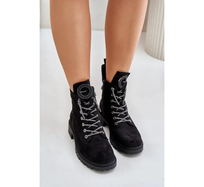 Zateplené boty s ozdobným šněrováním Vinceza Černé Zateplené boty s ozdobným šněrováním Vinceza Černé