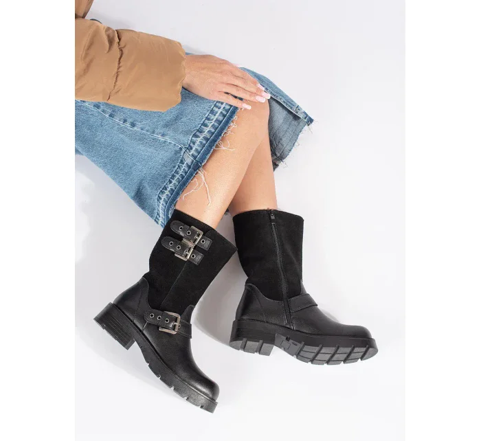 Trendy dámské černé  kotníčkové boty platforma