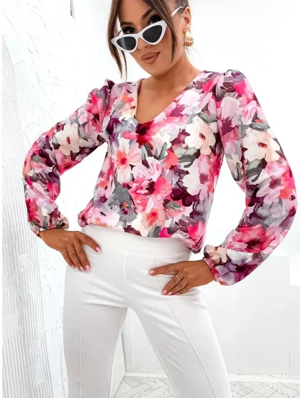 Dámská halenka ve fuchsijové barvě s nařasenými rukávy model 20302344 - Moon