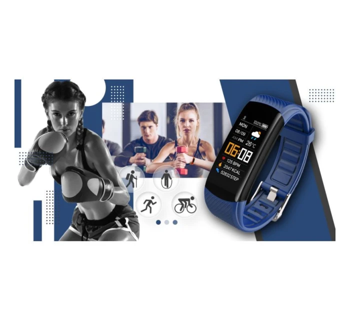 GIEWONT Smartwatch černé a námořnické modré 2 pruhy GW200-6