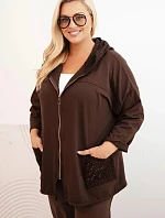 Dámská mikina Plus Size bavlněná oversize s dlouhým rukávem hnědá