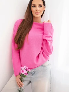 Dámský asymetrický model 21949296 svetr z viskózy světle růžový - K-Fashion