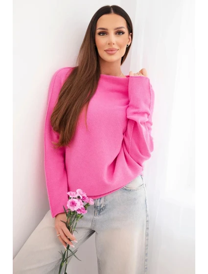 Dámský asymetrický model 21949296 svetr z viskózy světle růžový - K-Fashion