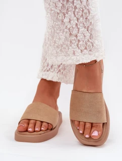 Dámské Pantofle Na Platformě Z Eko Semiše Tmavě Béžové model 21703777 - Boto