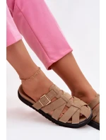 Dámské pantofle s pásky a zlatým sponou Tmavě béžové Roselisse