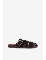 Dámské ploché nazouváky s pásky a zlatým přezkou Černé model 22032112 - Boto