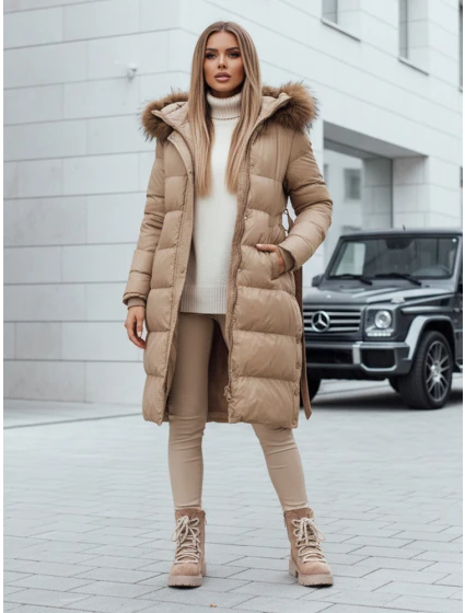 Dámská prošívaná zimní bunda s kožešinou béžová Dstreet model 21980616 - FashionStreet