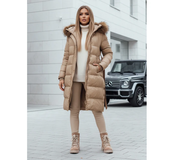Dámská prošívaná zimní bunda s kožešinou béžová Dstreet model 21980616 - FashionStreet