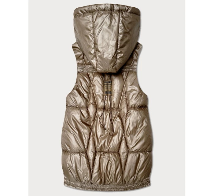 Krótki bezrękawnik damski z odpinanym kapturem Goodlookin beżowy (B8258-12)