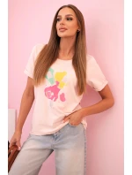 Dámská pruhovaná blůza s V výstřihem a krátkým rukávem béžová Dámská pruhovaná blůza s V výstřihem a krátkým rukávem béžová