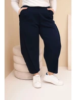 Dámské bavlněné kalhoty Plus Size volného střihu s vysokým pasem modré