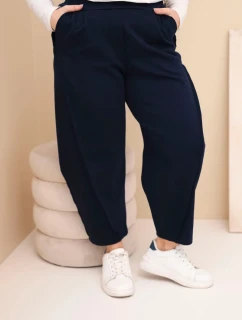 Dámské bavlněné kalhoty Plus Size volného střihu s vysokým pasem modré