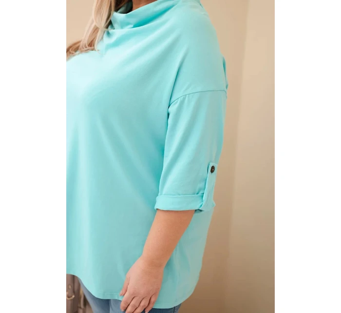 Dámská blůza Plus Size s bavlnou volného střihu s vodním výstřihem mátová