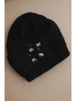 Dámská zimní čepice z vlny s ozdobnými aplikacemi K468 černá Dámská zimní čepice z vlny s ozdobnými aplikacemi K468 černá