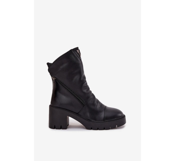 Dámské kotníkové boty na robustním podpatku s dvojitým zipem Vinceza 58605 Černé Dámské kotníkové boty na robustním podpatku s dvojitým zipem Vinceza 58605 Černé