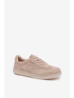 Kožené semišové dámské tenisky s otvory Béžové model 22100230 - Boto Kožené semišové dámské tenisky s otvory Béžové model 22100230 - Boto