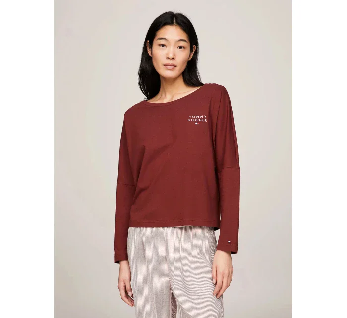 Dámské tričko s dlouhým rukávem UW0UW04153 DW5 kaštanové - Tommy Hilfiger