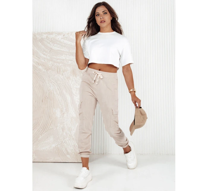 Dámské pruhované kalhoty CHICCORD beige FashionStreet UY2174