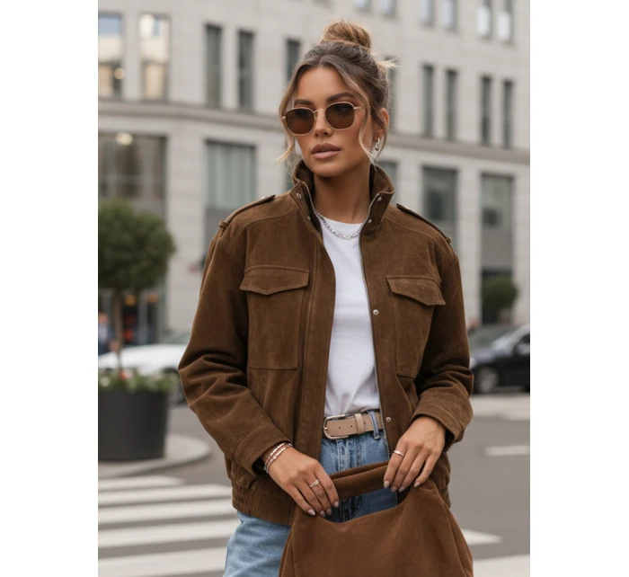 Dámská semišová velbloudí bunda typu bomber FashionStreet TY5578