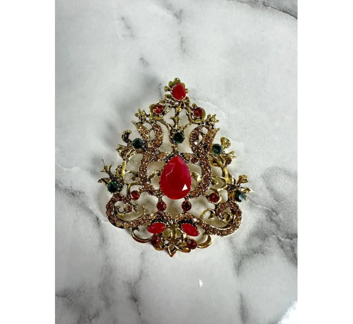 Brož XZ459-191 zlatá + červená Brož XZ459-191 zlatá + červená