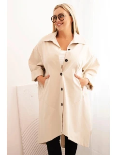 Dámský plášť Plus Size Punto s bavlnou a knoflíky béžová