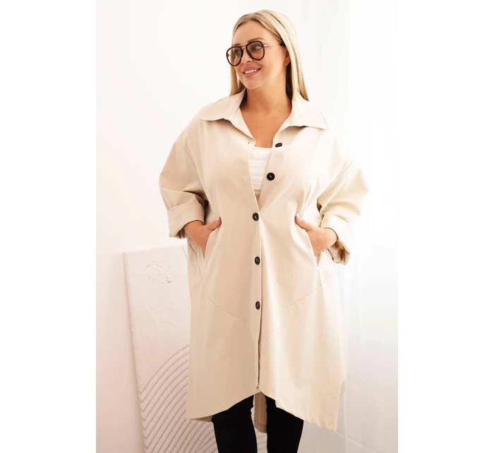 Dámský plášť Plus Size Punto s bavlnou a knoflíky béžová