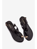 Dámské sandály na nízkém podpatku se zlatým detailem Černé model 21956157 - Boto