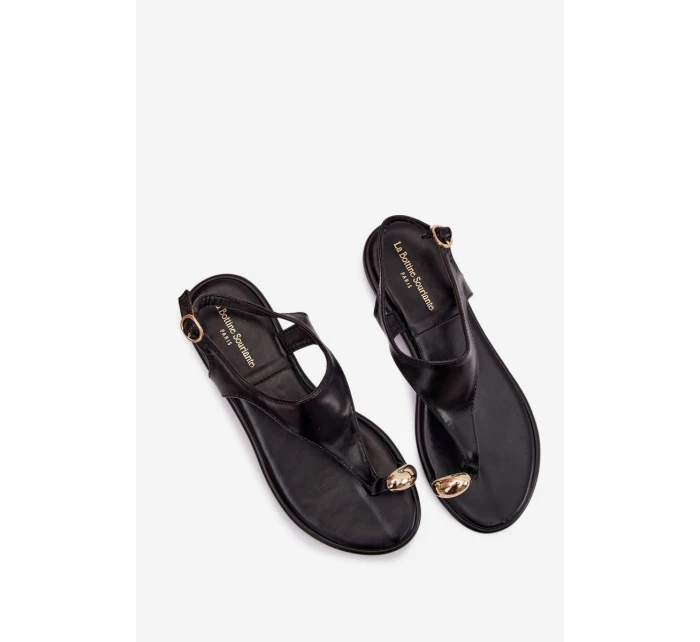 Dámské sandály na nízkém podpatku se zlatým detailem Černé model 21956157 - Boto