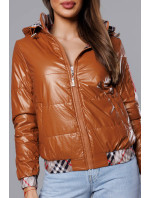 Krátká dámská bunda v karamelové barvě s ozdobným lemováním model 18019190 - S'WEST