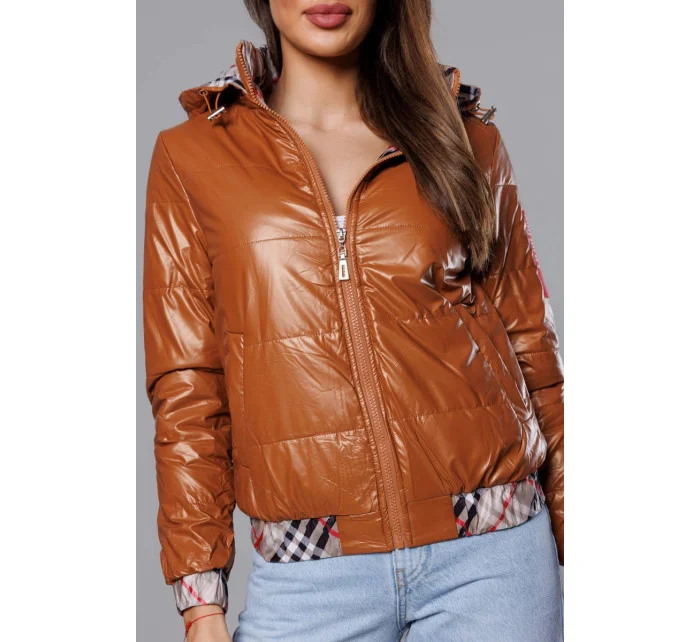 Krátká dámská bunda v karamelové barvě s ozdobným lemováním model 18019190 - S'WEST