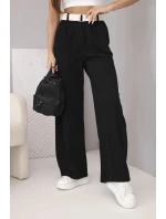 Dámské bavlněné kalhoty se širokými nohavicemi a páskem černé Dámské bavlněné kalhoty se širokými nohavicemi a páskem černé