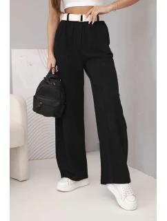 Dámské bavlněné kalhoty se širokými nohavicemi a páskem černé