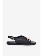 Dámské Sandály Na Plochém Podpatku Se Zlatou Ozdobou Černé Amelira Dámské Sandály Na Plochém Podpatku Se Zlatou Ozdobou Černé Amelira