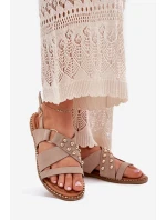 Dámské Sandály Na Plochém Podpatku Se Zlatými Hroty Béžové Zanira Dámské Sandály Na Plochém Podpatku Se Zlatými Hroty Béžové Zanira