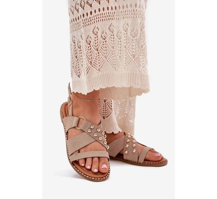 Dámské Sandály Na Plochém Podpatku Se Zlatými Hroty Béžové Zanira Dámské Sandály Na Plochém Podpatku Se Zlatými Hroty Béžové Zanira