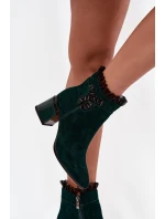 Semišové kožené dámské kotníkové boty na jehlovém podpatku s ozdobou vyhřívané model 21718444 tmavě zelená - D&A