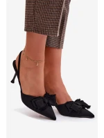 Dámské sandály na podpatku s mašlí Černé Hestia Dámské sandály na podpatku s mašlí Černé Hestia