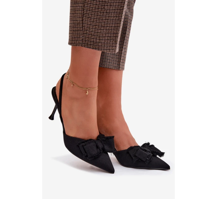 Dámské sandály na podpatku s mašlí Černé Hestia Dámské sandály na podpatku s mašlí Černé Hestia