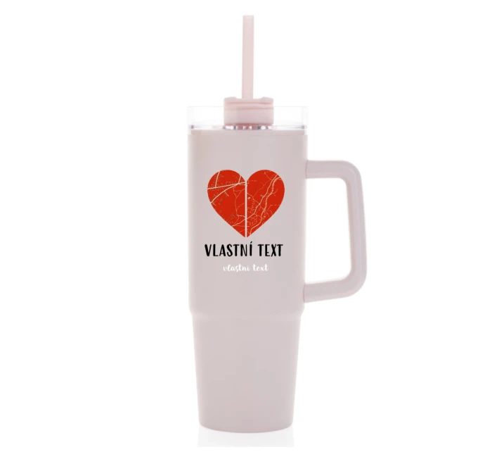 Personalizovaná termoska s průhledným víčkem - dvě mapy jako srdce Personalizovaná termoska s průhledným víčkem - dvě mapy jako srdce