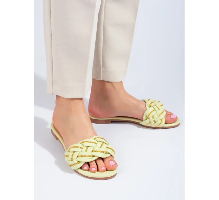 Pěkné dámské nazouváky zelené bez podpatku Pěkné dámské nazouváky zelené bez podpatku